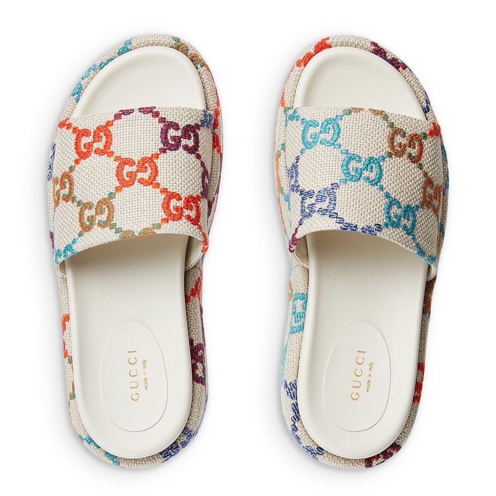 Gucci Colorful Logo Platform Sandals